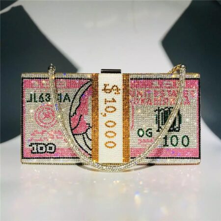 Pink Diamond US Dollar Bag with diamond chain